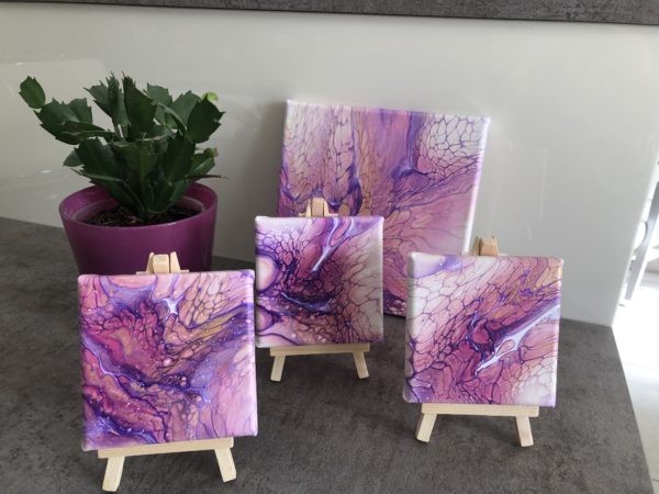 Tableaux Acryliques Purple Series 1-2-3-4 Décoration Murale Mise En Scene Plante
