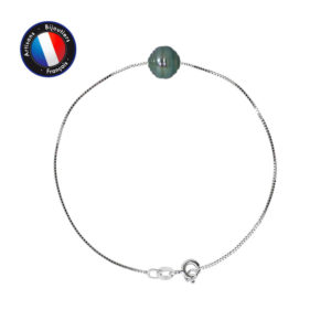 Bracelet en en Argent et 1 Véritable Perle de culture de Tahiti, de forme Cerclée, diamètre 9-10 mm - Chaîne Vénitienne