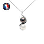 Collier Duo en Argent avec de Véritables Perles : une Perle d'Eau Douce Blanche et une Perle de Tahiti