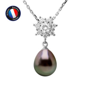 Collier Pendentif en Argent, véritable Perle de Tahiti et Oxyde de Zirconium - Motif Etoile
