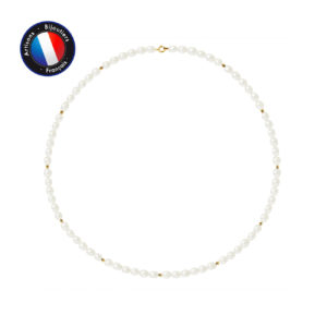 Collier de Véritables Perles de culture d'eau douce, de forme Grain de riz, couleur Blanc, diamètre 4-5 mm et Fermoir Anneau Ressort en Or Jaune
