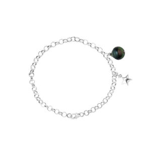 Bracelet en Argent, Véritable Perle de Tahiti et pendentif Charm's Etoile