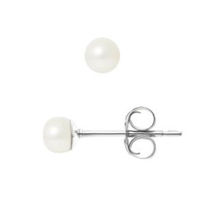 Boucles d'Oreilles Clou en Argent et Véritables Perles de culture, couleur Blanc, diamètre 4-5 mm, forme Bouton