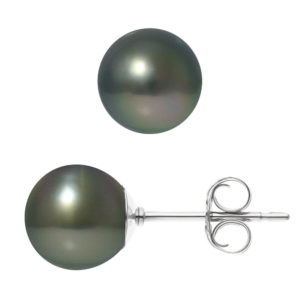 Boucles d'Oreilles en Argent et Véritables Perles de Tahiti, diamètre 8-9 mm