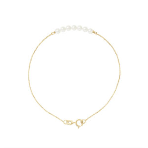 Bracelet en Or Jaune et 7 Véritables Perles de Culture Blanches 3-4 mm - Chaîne Maille Forçat
