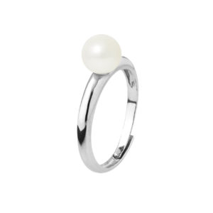 Bague Jonc en Argent et Véritable Perle de Culture, couleur Blanc, diamètre 6-7 mm - Taille Réglable