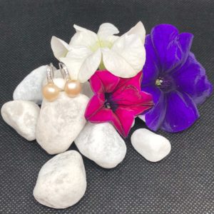 Boucles d'oreilles en argent, perles de culture d'eau douce rose naturel et zirconium